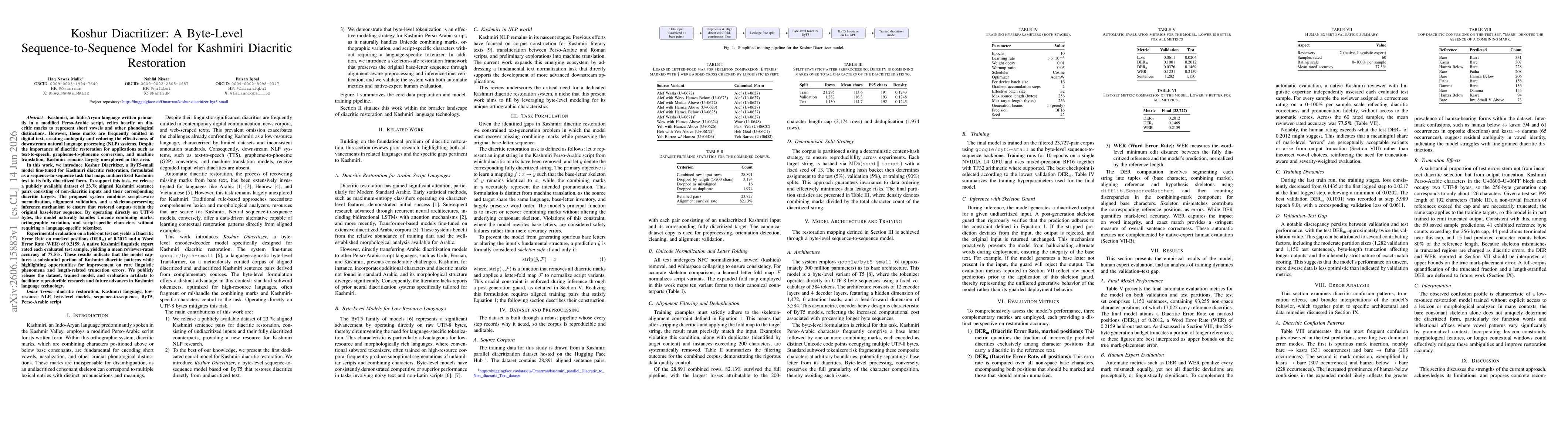 Thumbnail for Koshur Diacritizer: A Byte-Level Sequence-to-Sequence Model for Kashmiri Diacritic Restoration