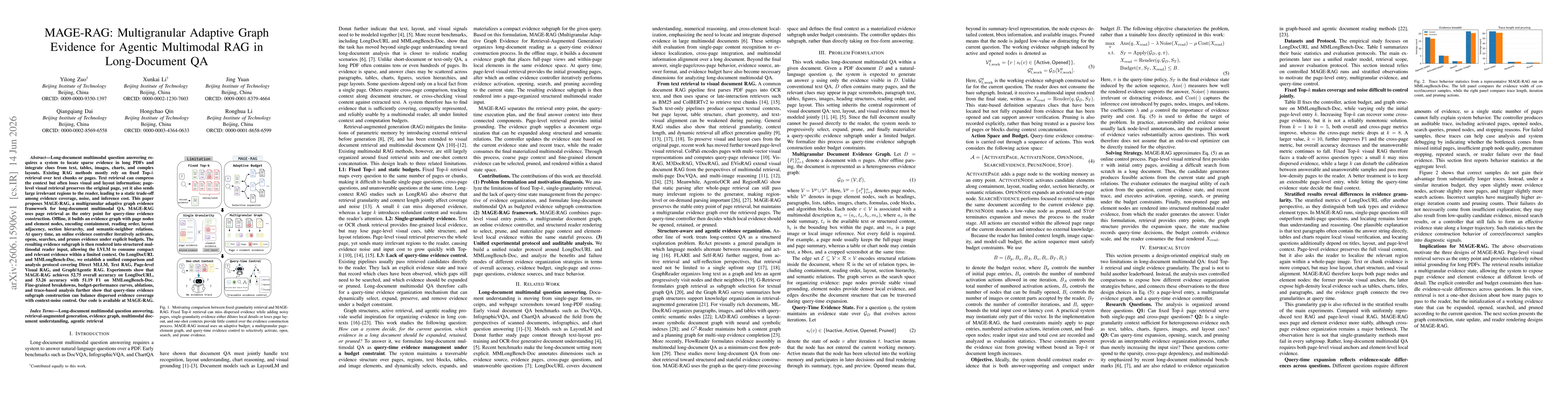 Thumbnail for MAGE-RAG: Multigranular Adaptive Graph Evidence for Agentic Multimodal RAG in Long-Document QA