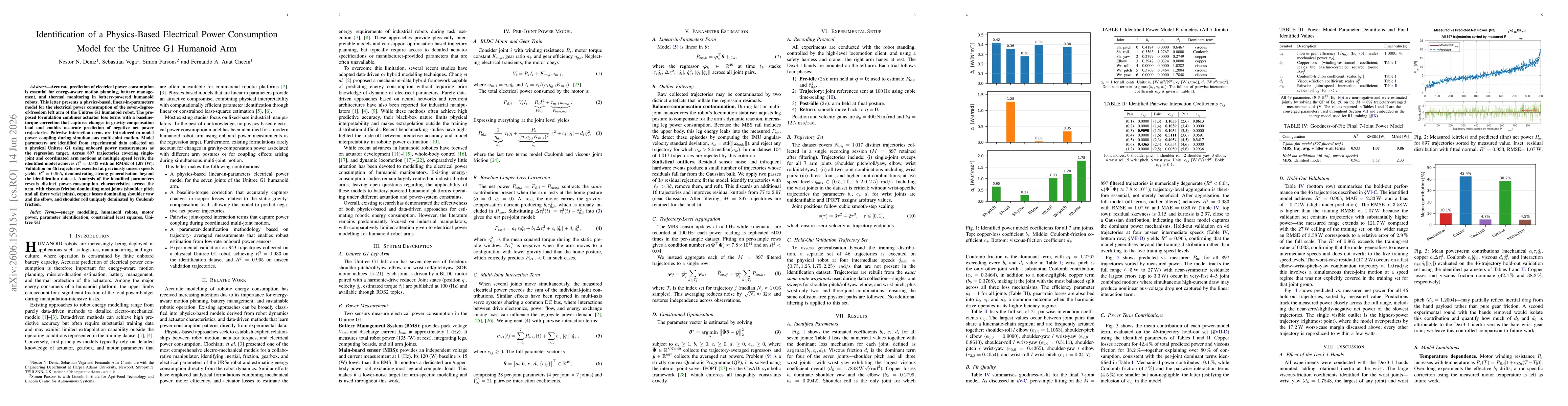 Thumbnail for Identification of a Physics-Based Electrical Power Consumption Model for the Unitree G1 Humanoid Arm
