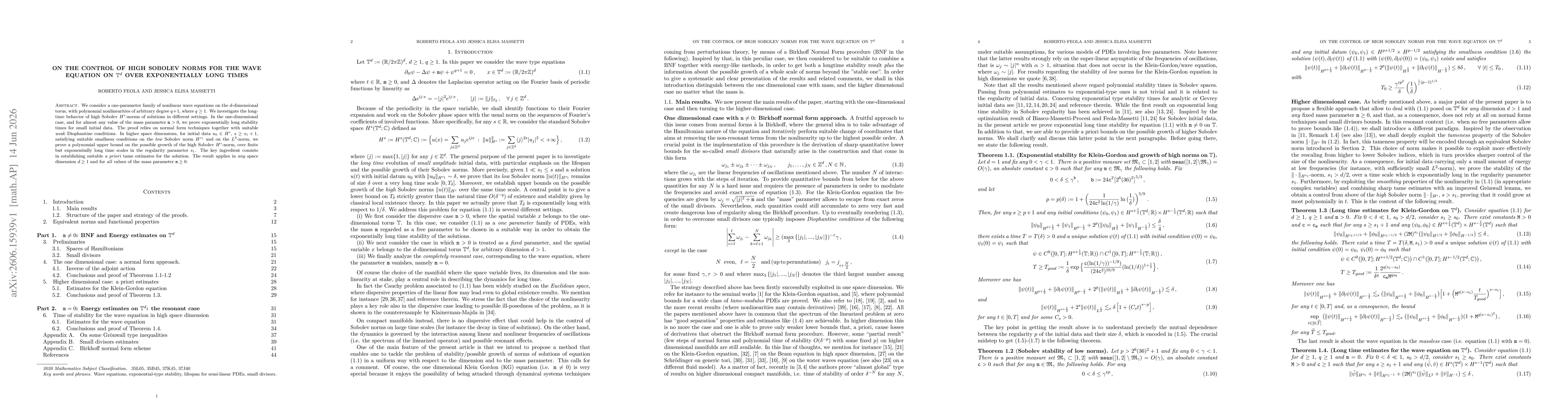 Thumbnail for On the control of high Sobolev norms for the Wave equation on $\mathbb{T}^d$ over exponentially long times