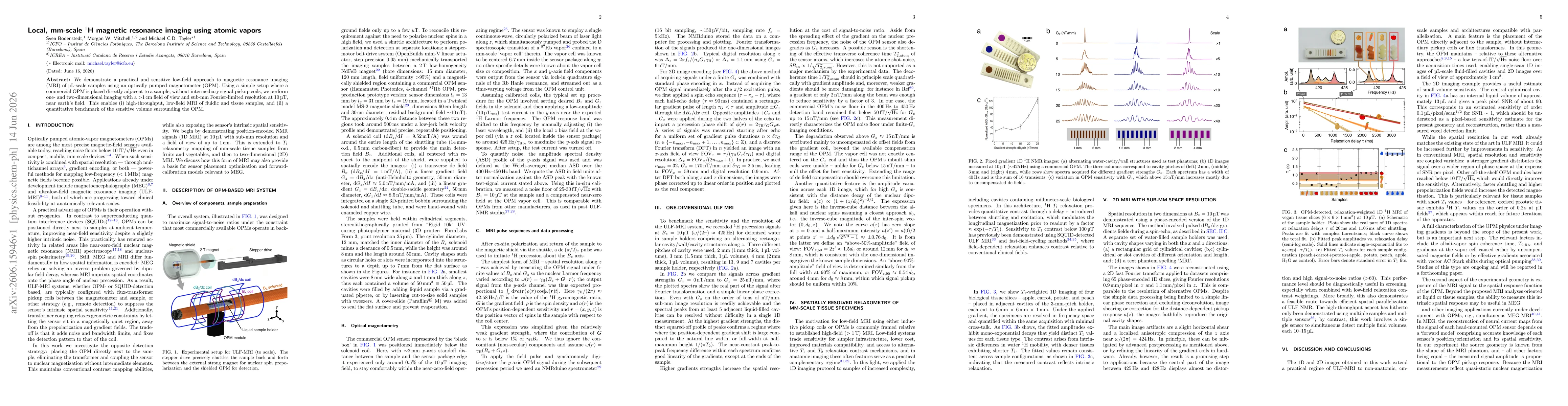 Thumbnail for Local, mm-scale $^1$H magnetic resonance imaging using atomic vapors