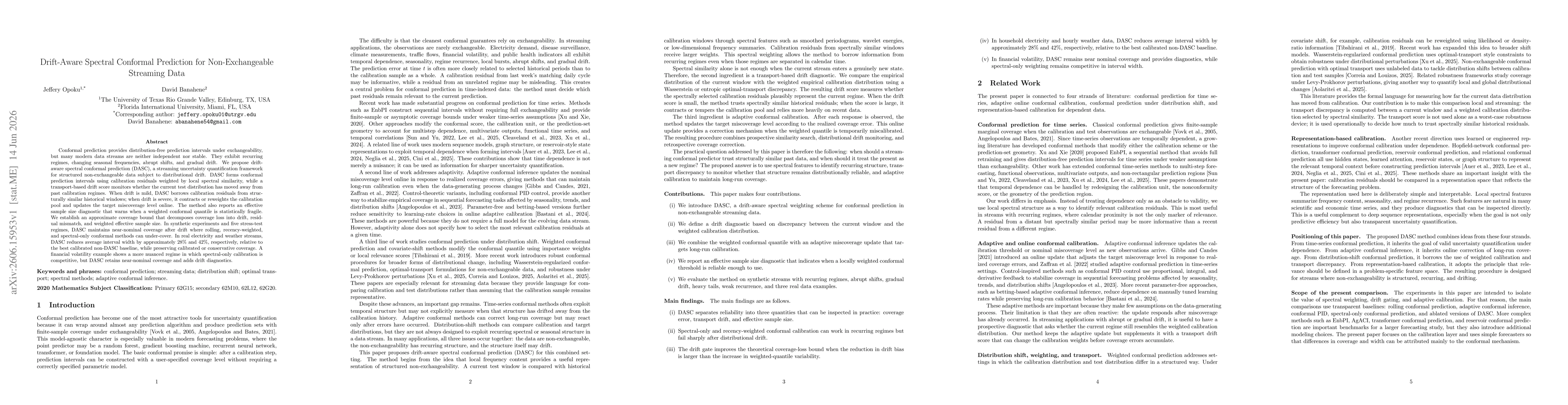 Thumbnail for Drift-Aware Spectral Conformal Prediction for Non-Exchangeable Streaming Data