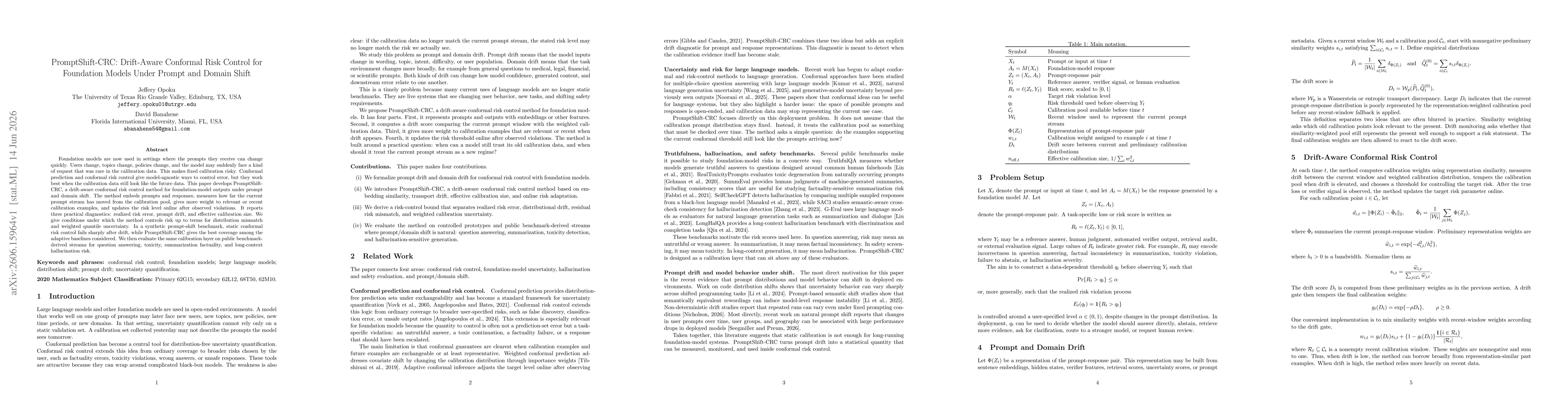 Thumbnail for PromptShift-CRC: Drift-Aware Conformal Risk Control for Foundation Models Under Prompt and Domain Shift