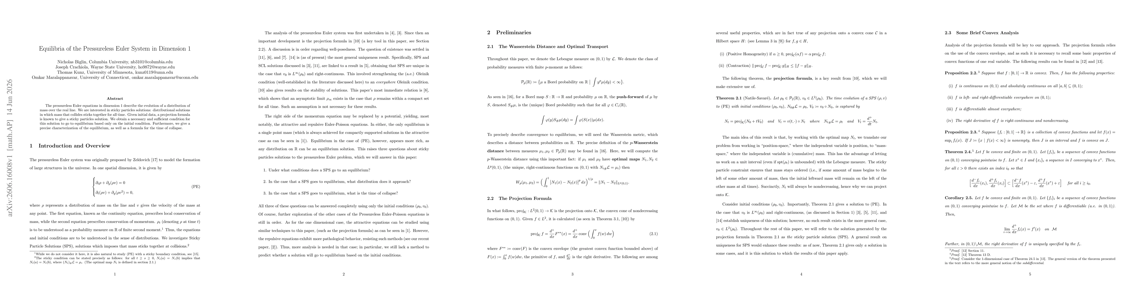 Thumbnail for Equilibria of the Pressureless Euler System in Dimension 1