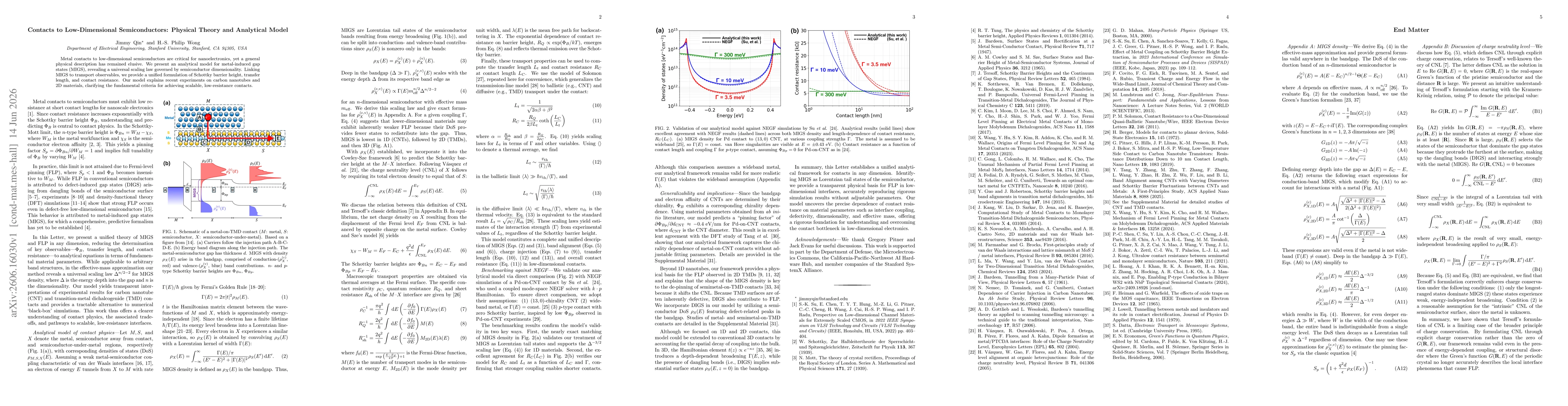 Thumbnail for Contacts to Low-Dimensional Semiconductors: Physical Theory and Analytical Model