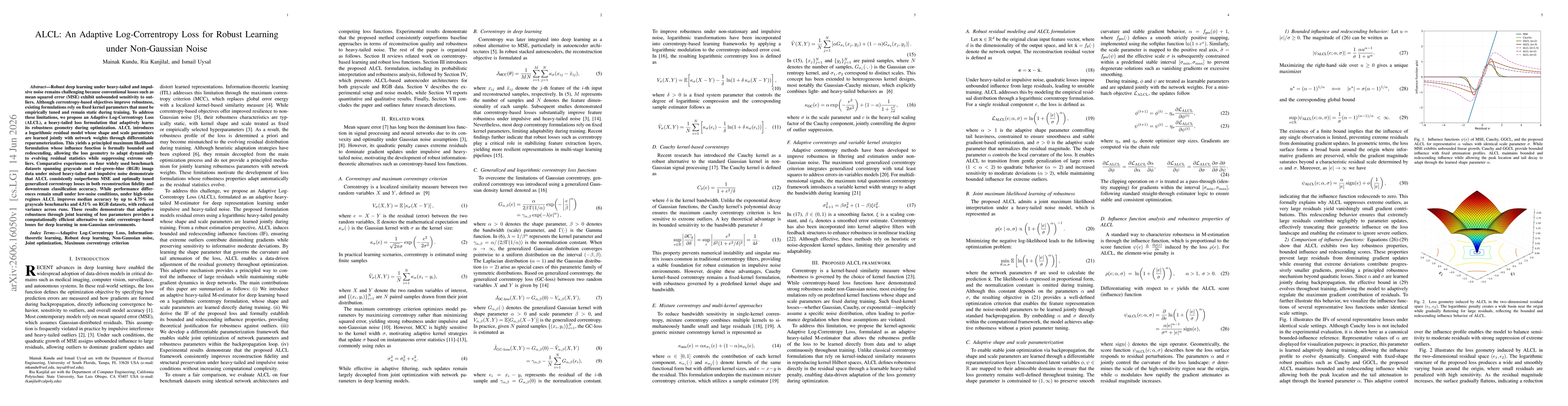 Thumbnail for ALCL: An Adaptive Log-Correntropy Loss for Robust Learning under Non-Gaussian Noise