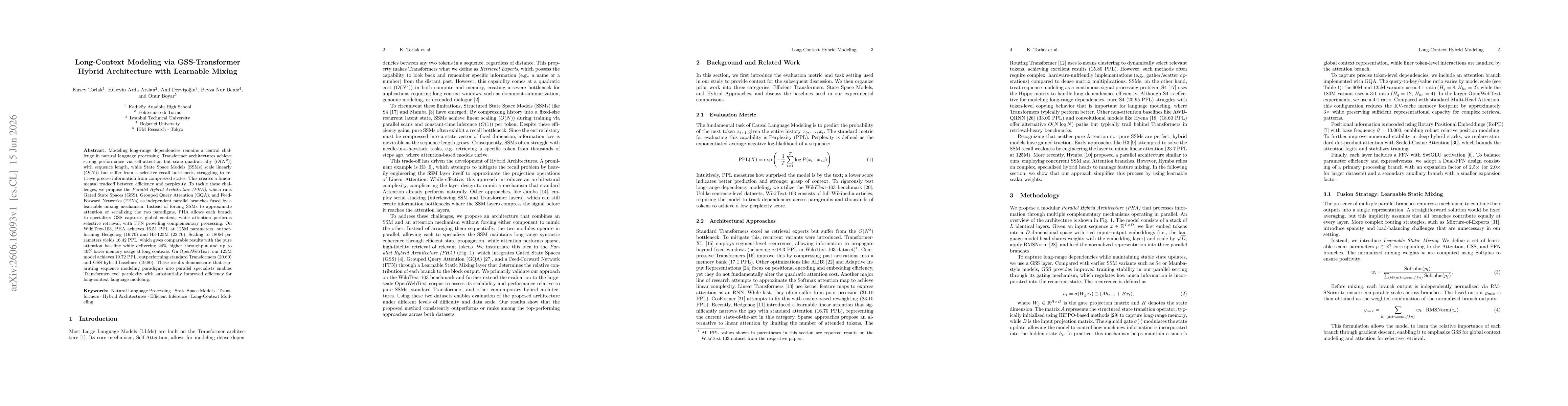 Thumbnail for Long-Context Modeling via GSS-Transformer Hybrid Architecture with Learnable Mixing
