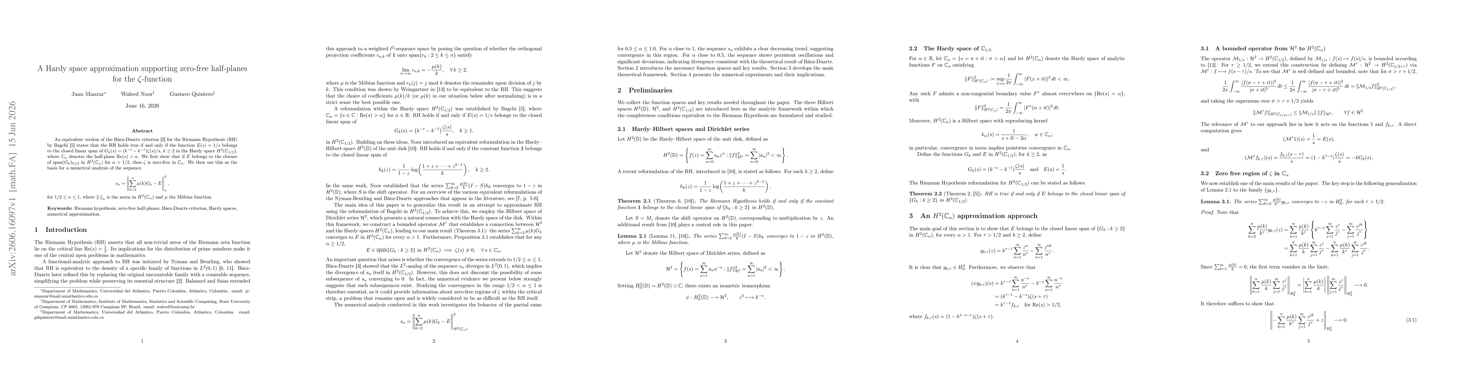 Thumbnail for A Hardy space approximation supporting zero-free half-planes for the $ζ$-function