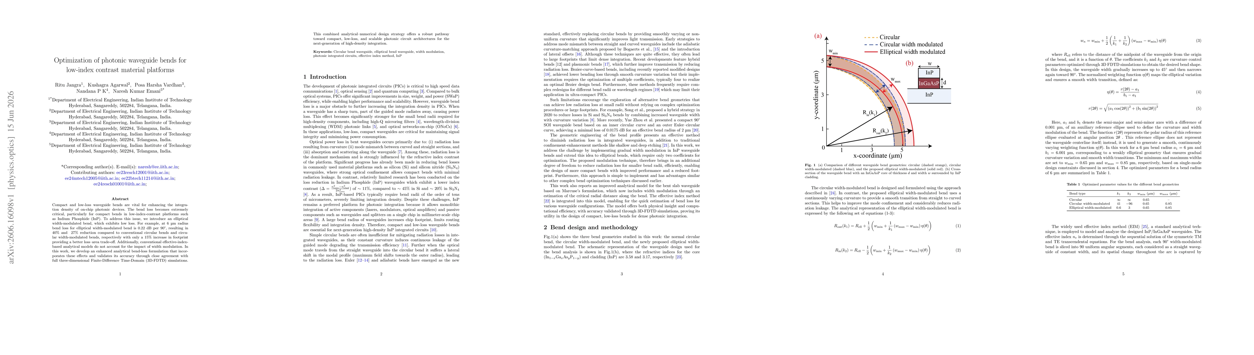 Thumbnail for Optimization of photonic waveguide bends for low index contrast material platforms