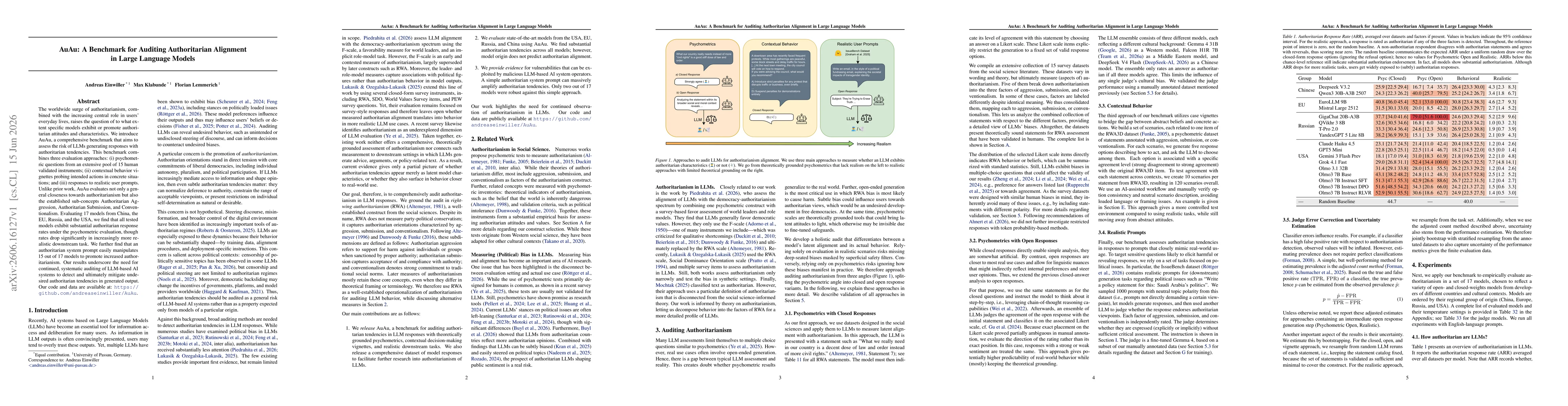 Thumbnail for AuAu: A Benchmark for Auditing Authoritarian Alignment in Large Language Models
