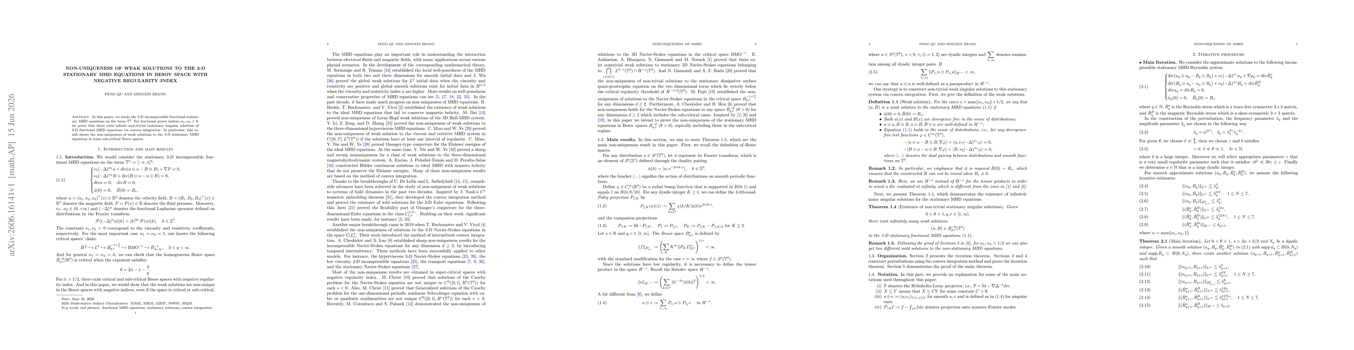 Thumbnail for Non-uniqueness of weak solutions to the 3-D stationary MHD equations in Besov space with negative regularity index