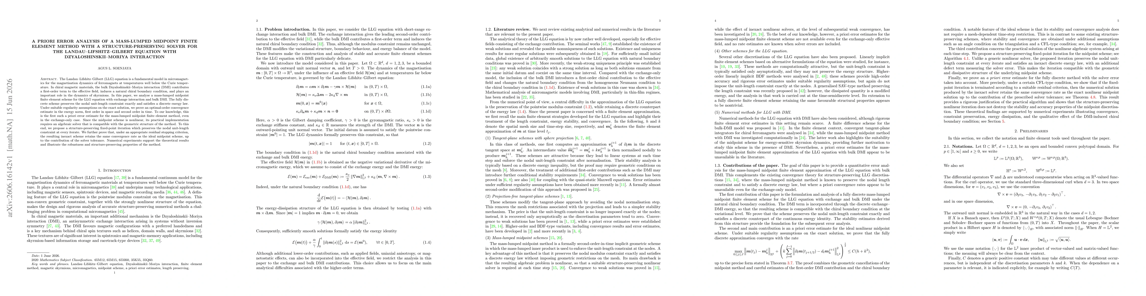 Thumbnail for A priori error analysis of a mass-lumped midpoint finite element method with a structure-preserving solver for the Landau--Lifshitz--Gilbert equation with Dzyaloshinskii--Moriya interaction