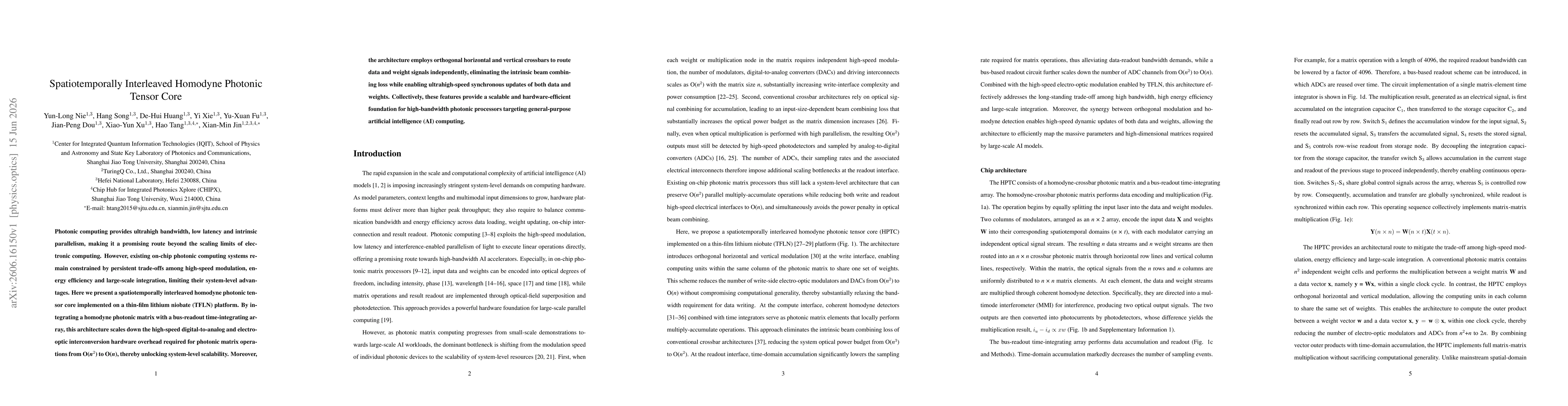 Thumbnail for Spatiotemporally Interleaved Homodyne Photonic Tensor Core