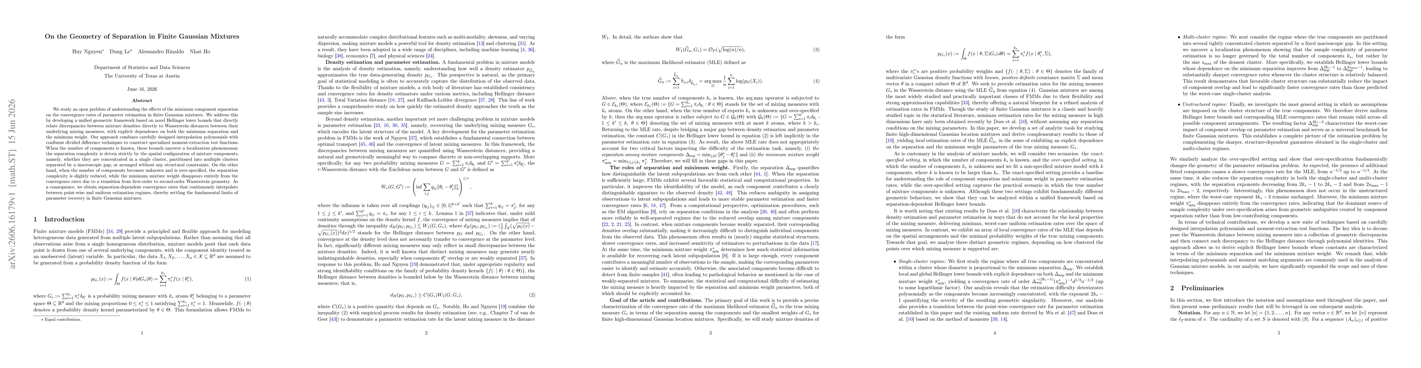 Thumbnail for On the Geometry of Separation in Finite Gaussian Mixtures