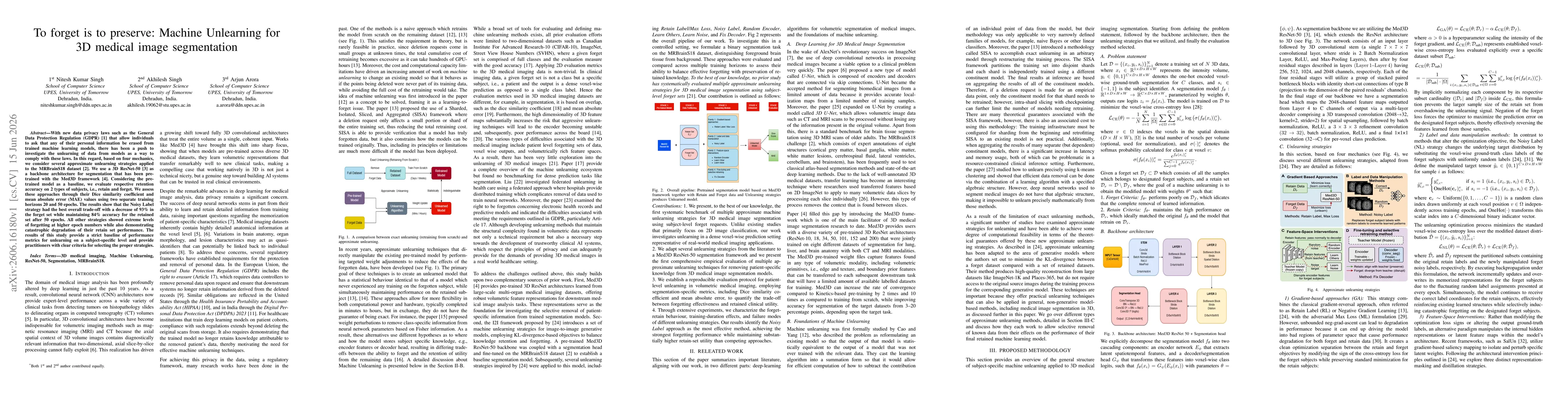 Thumbnail for To forget is to preserve: Machine Unlearning for 3D medical image segmentation