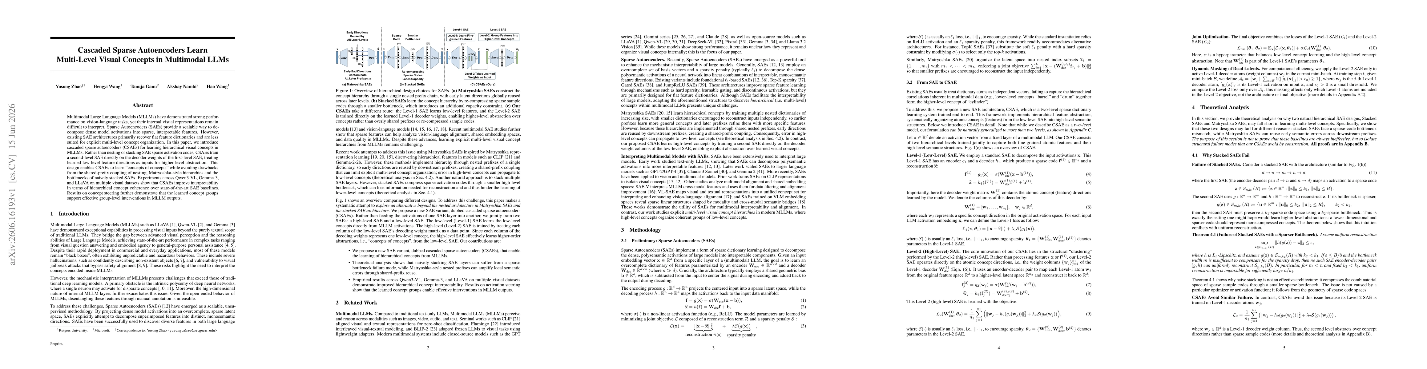 Thumbnail for Cascaded Sparse Autoencoders Learn Multi-Level Visual Concepts in Multimodal LLMs