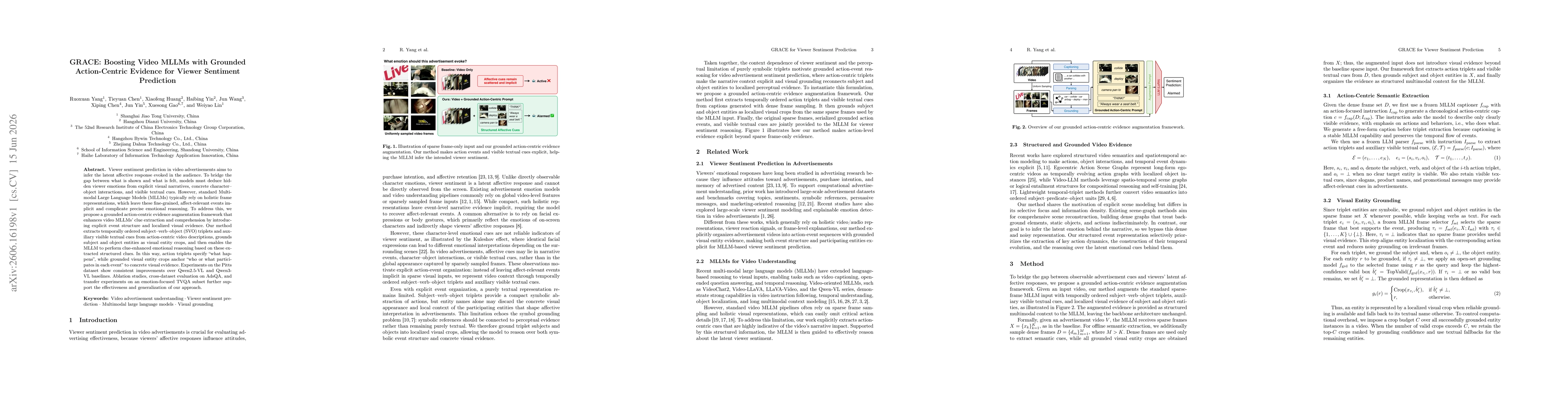 Thumbnail for GRACE: Boosting Video MLLMs with Grounded Action-Centric Evidence for Viewer Sentiment Prediction