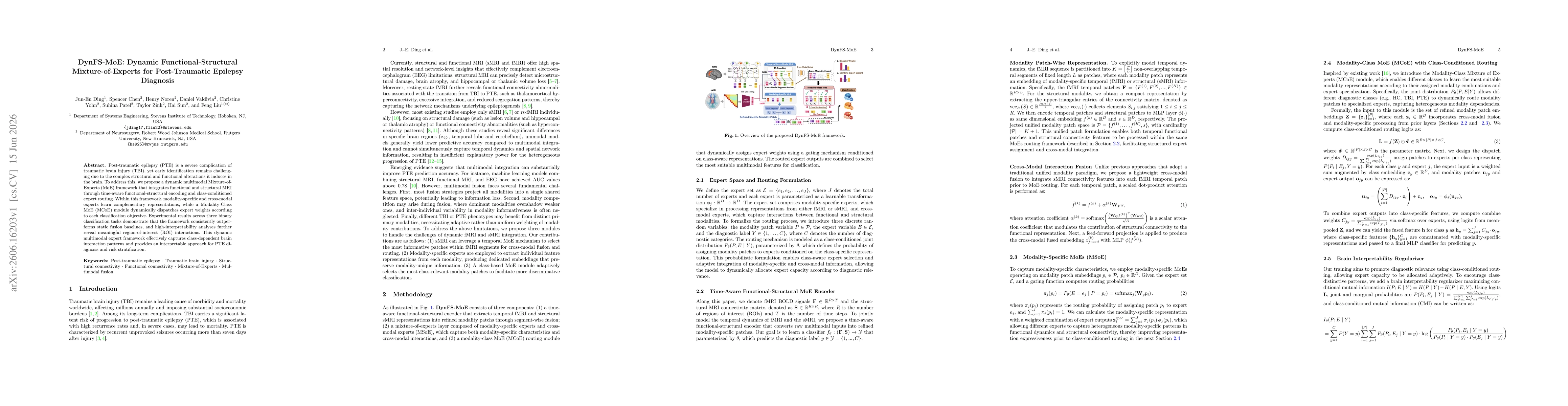 Thumbnail for DynFS-MoE: Dynamic Functional-Structural Mixture-of-Experts for Post-Traumatic Epilepsy Diagnosis