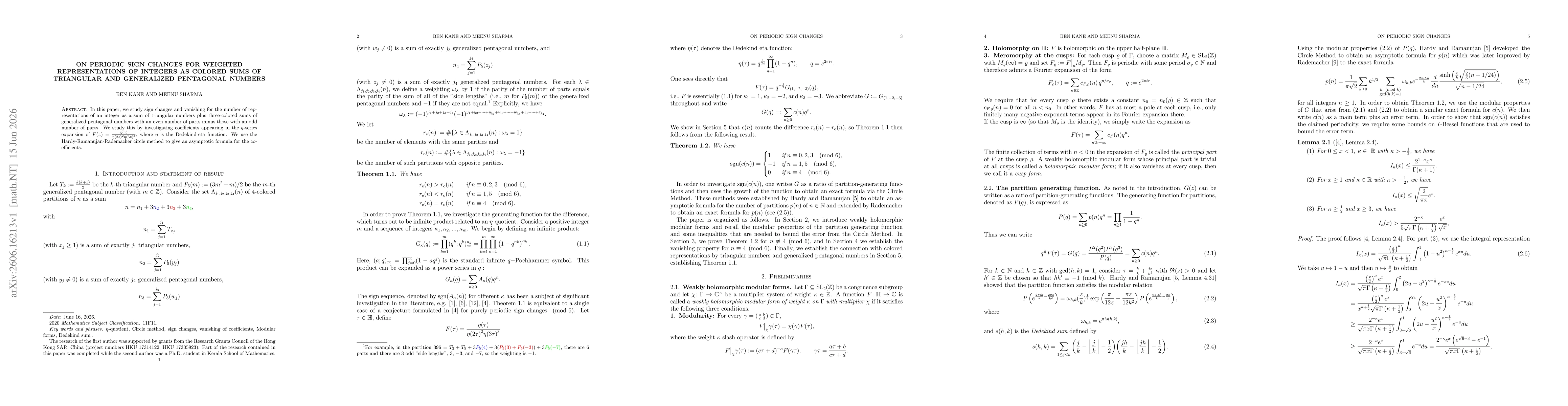 Thumbnail for On periodic sign changes for weighted representations of integers as colored sums of triangular and generalized pentagonal numbers
