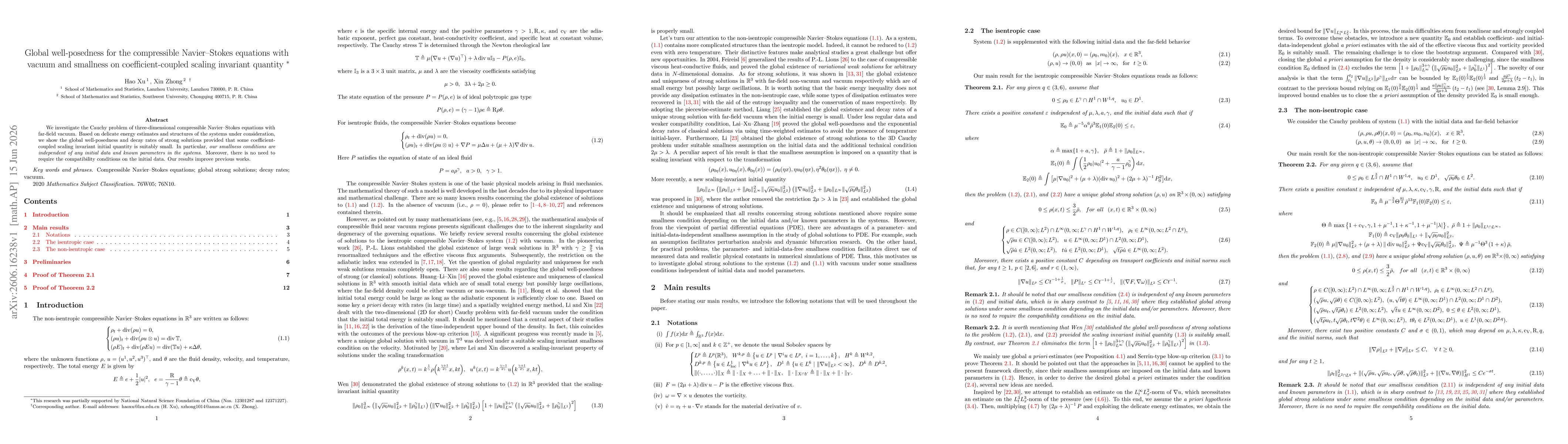 Thumbnail for Global well-posedness for the compressible Navier-Stokes equations with vacuum and smallness on coefficient-coupled scaling invariant quantity