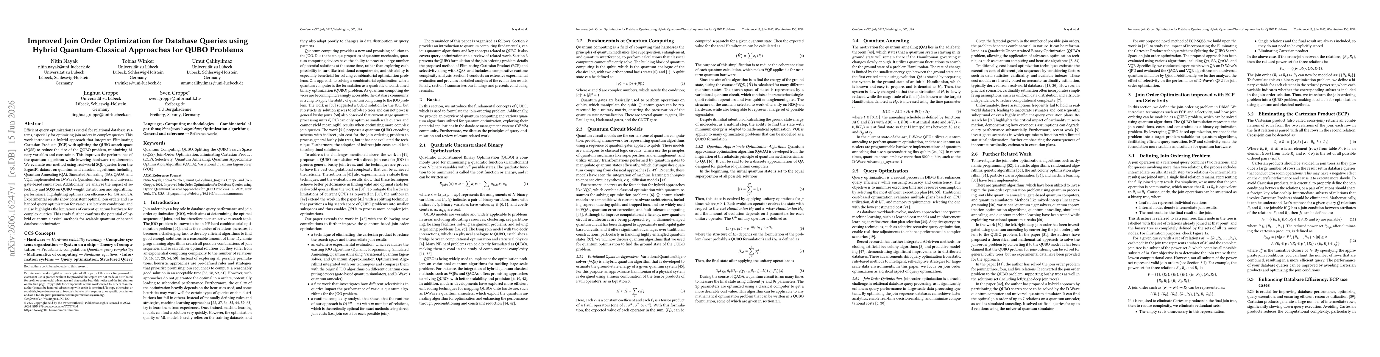 Thumbnail for Improved Join Order Optimization for Database Queries using Hybrid Quantum-Classical Approaches for QUBO Problems