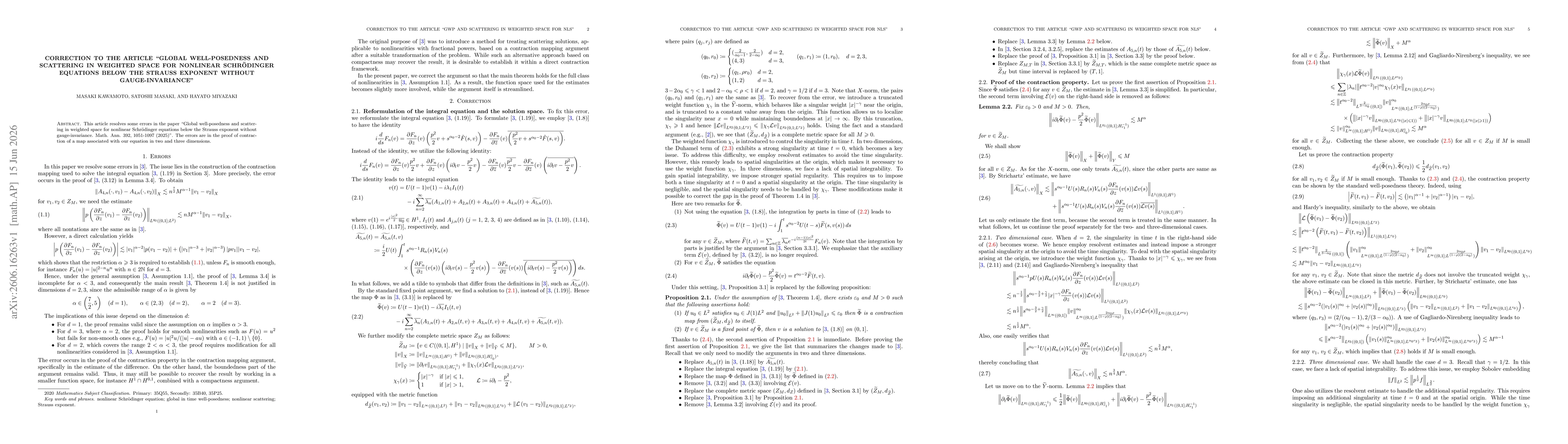 Thumbnail for Correction to the article "Global well-posedness and scattering in weighted space for nonlinear Schrödinger equations below the Strauss exponent without gauge-invariance"