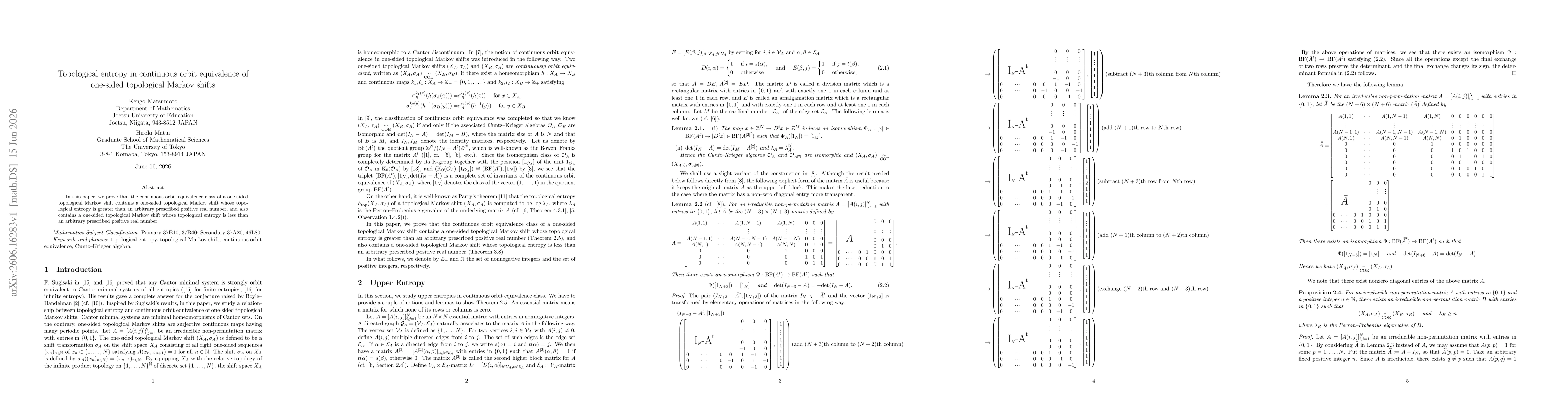 Thumbnail for Topological entropy in continuous orbit equivalence of one-sided topological Markov shifts
