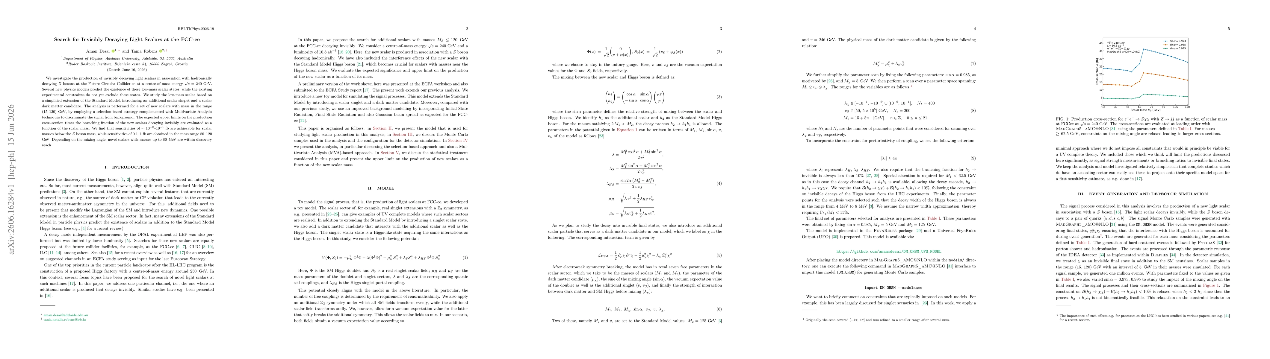 Thumbnail for Search for Invisibly Decaying Light Scalars at the FCC-ee