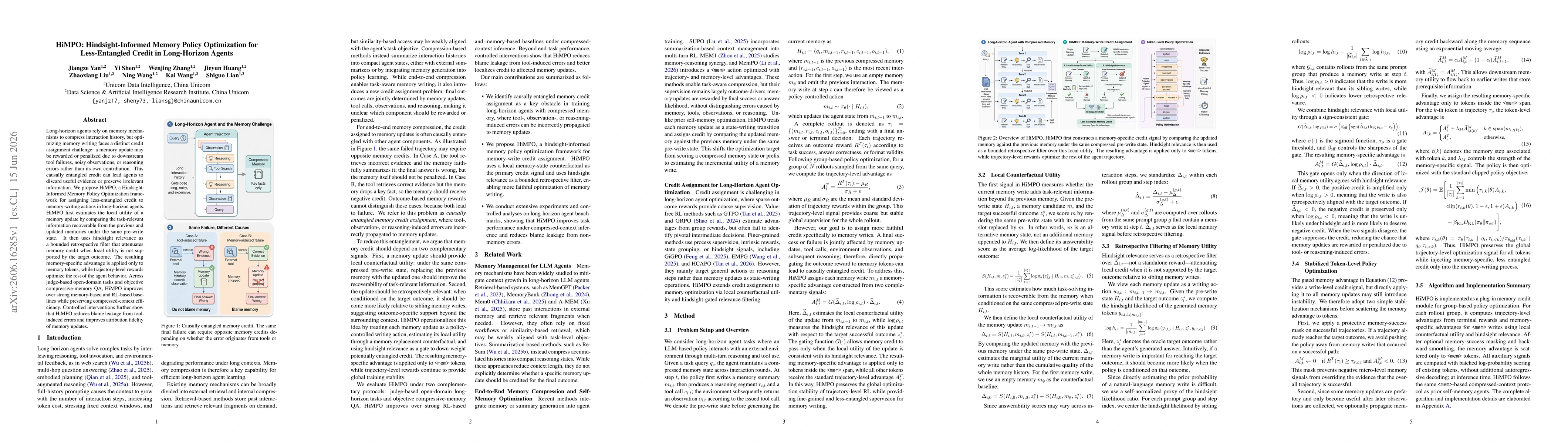 Thumbnail for HiMPO: Hindsight-Informed Memory Policy Optimization for Less-Entangled Credit in Long-Horizon Agents