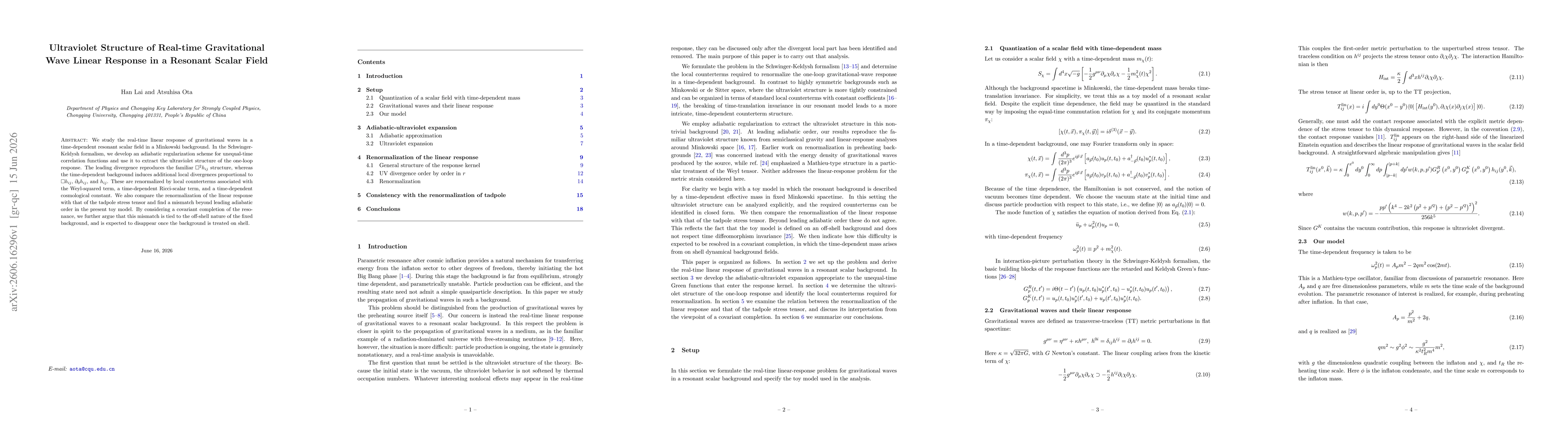 Thumbnail for Ultraviolet Structure of Real-time Gravitational Wave Linear Response in a Resonant Scalar Field