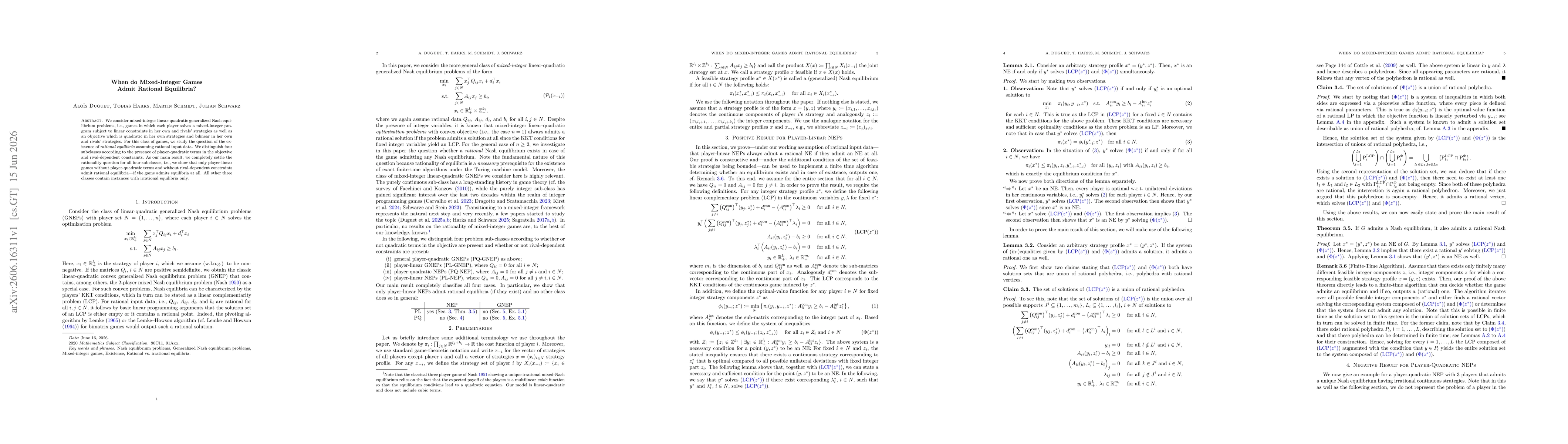 Thumbnail for When do Mixed-Integer Games Admit Rational Equilibria?