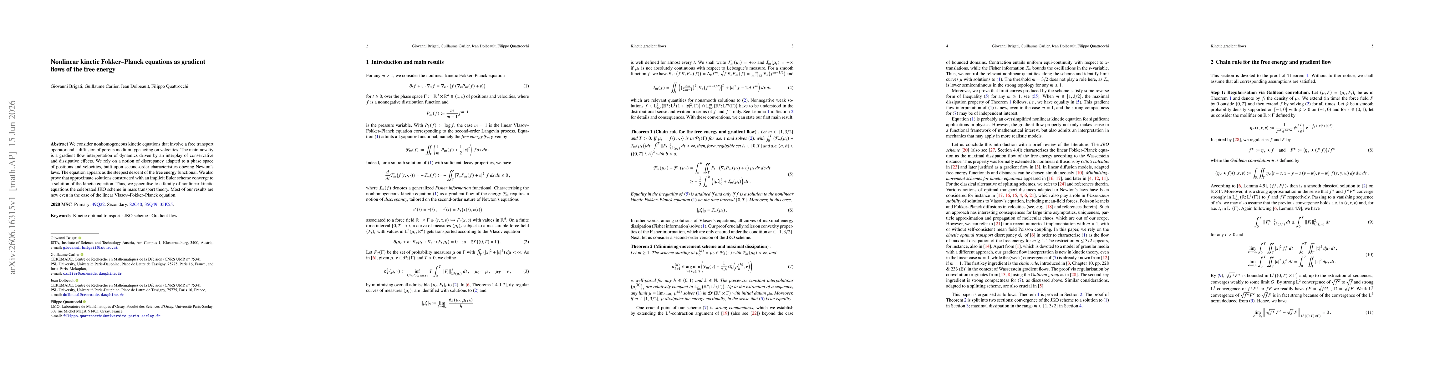 Thumbnail for Nonlinear kinetic Fokker-Planck equations as gradient flows of the free energy