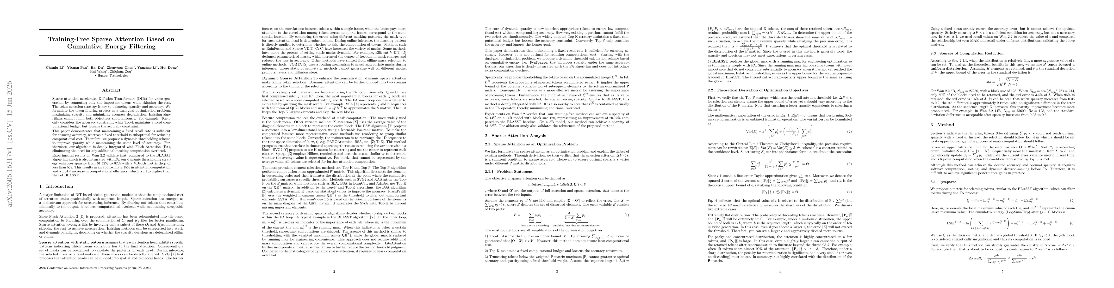 Thumbnail for Training-free sparse attention based on cumulative energy filtering