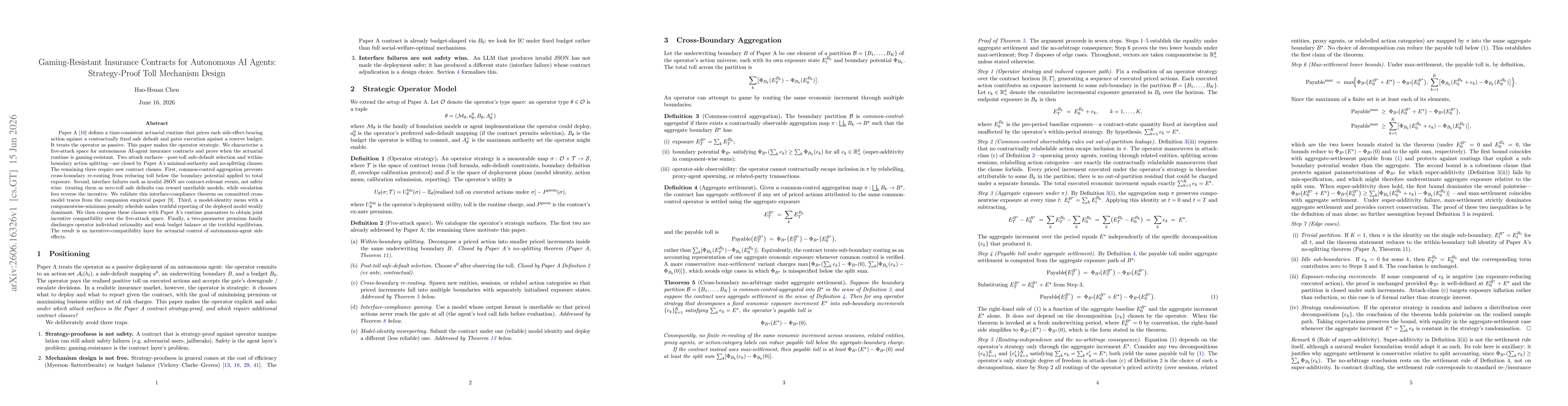 Thumbnail for Gaming-Resistant Insurance Contracts for Autonomous AI Agents: Strategy-Proof Toll Mechanism Design