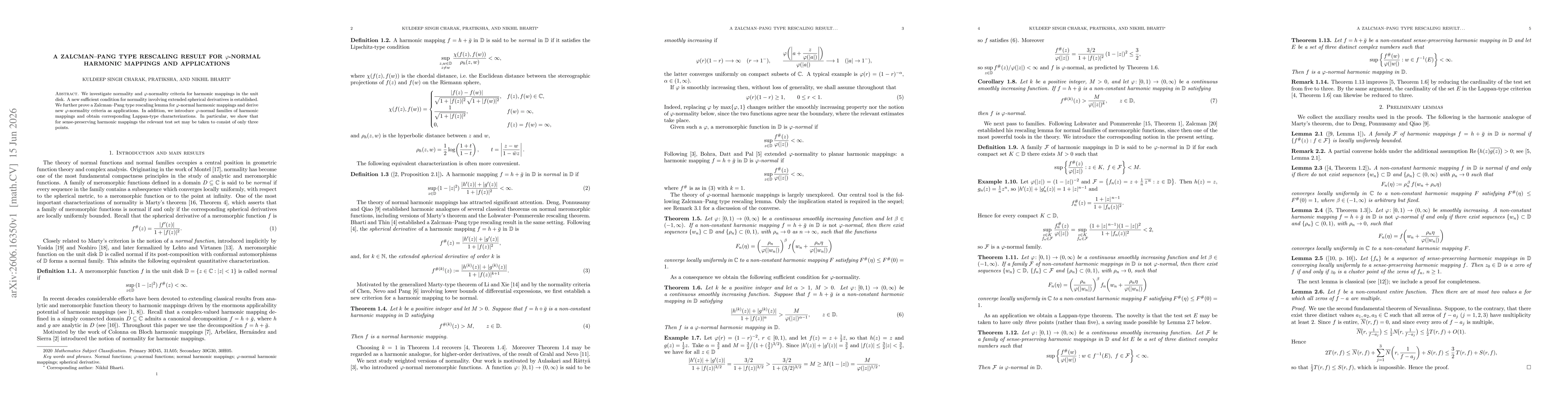 Thumbnail for A Zalcman-Pang type rescaling result for $φ$-normal harmonic mappings and applications