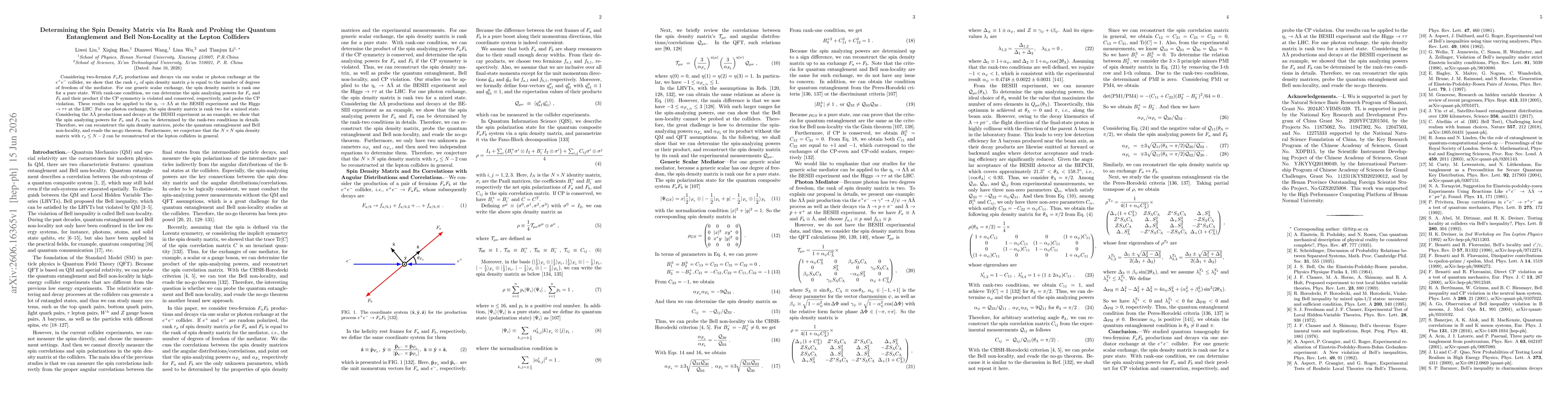 Thumbnail for Determining the Spin Density Matrix via Its Rank and Probing the Quantum Entanglement and Bell Non-Locality at the Lepton Colliders