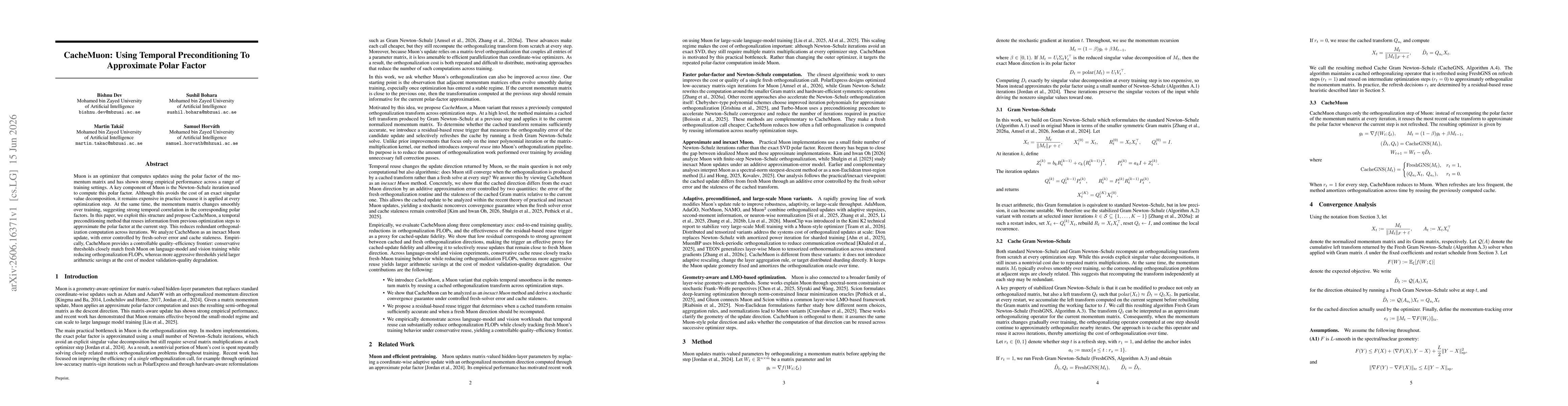 Thumbnail for CacheMuon: Using Temporal Preconditioning To Approximate Polar Factor