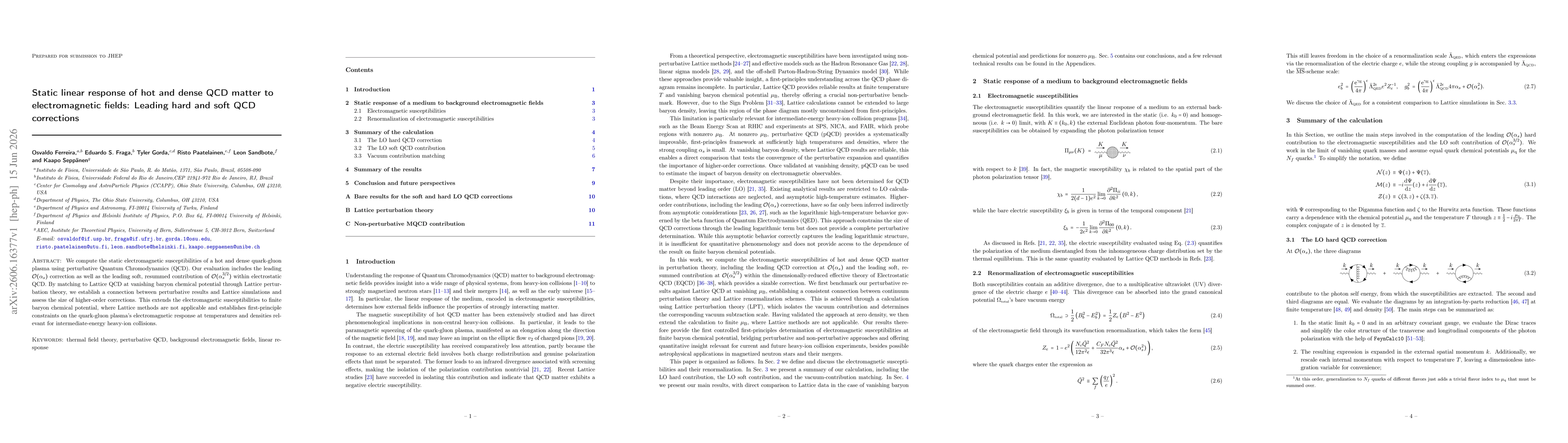 Thumbnail for Static linear response of hot and dense QCD matter to electromagnetic fields: Leading hard and soft QCD corrections