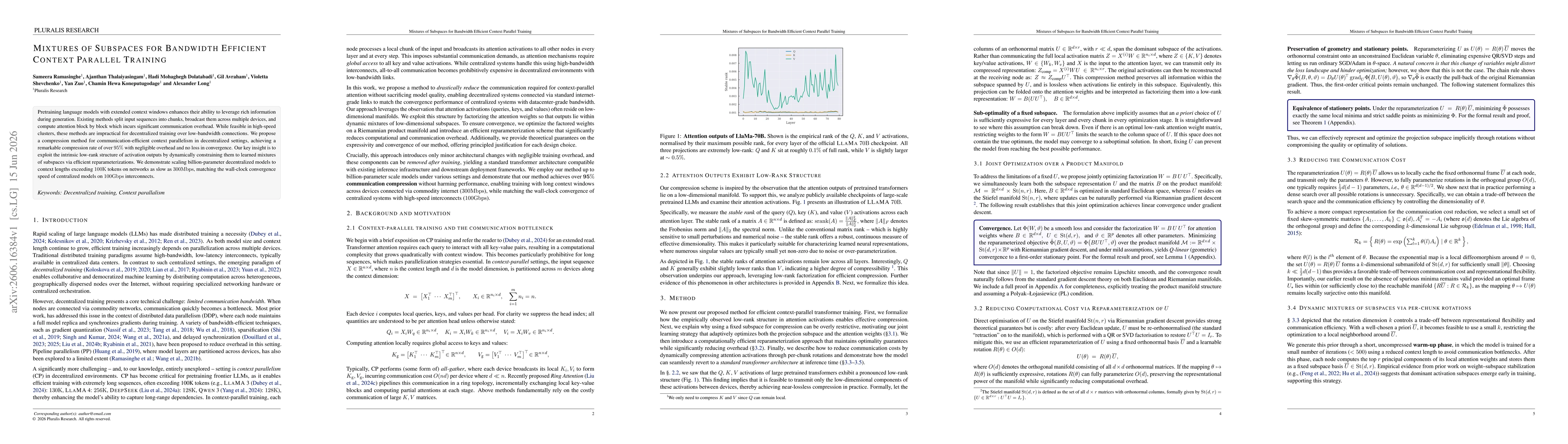 Thumbnail for Mixtures of Subspaces for Bandwidth Efficient Context Parallel Training