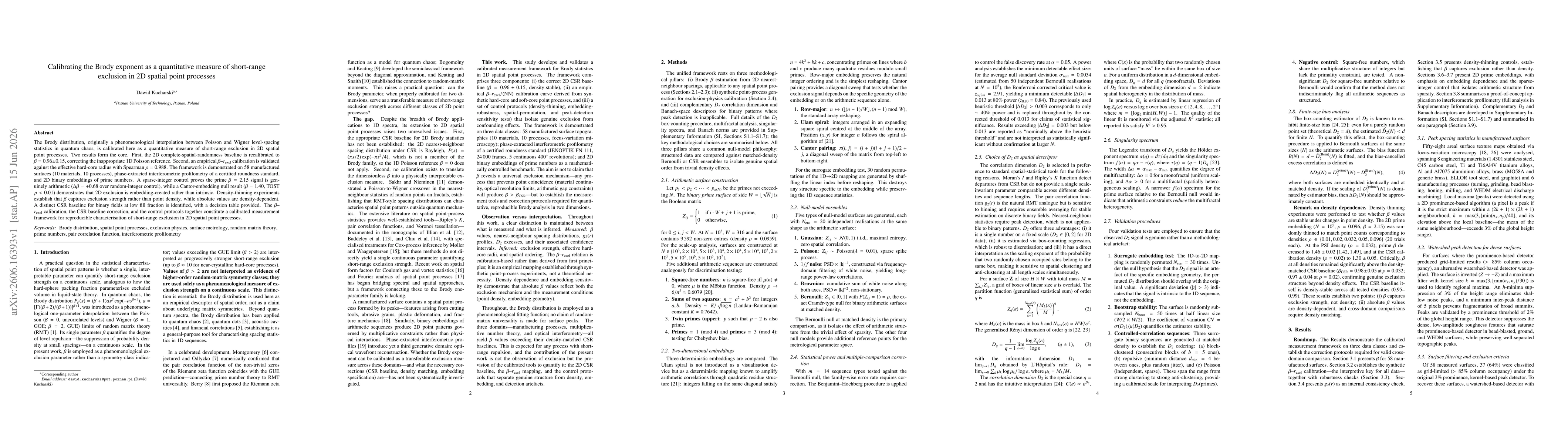 Thumbnail for Calibrating the Brody exponent as a quantitative measure of short-range exclusion in 2D spatial point processes