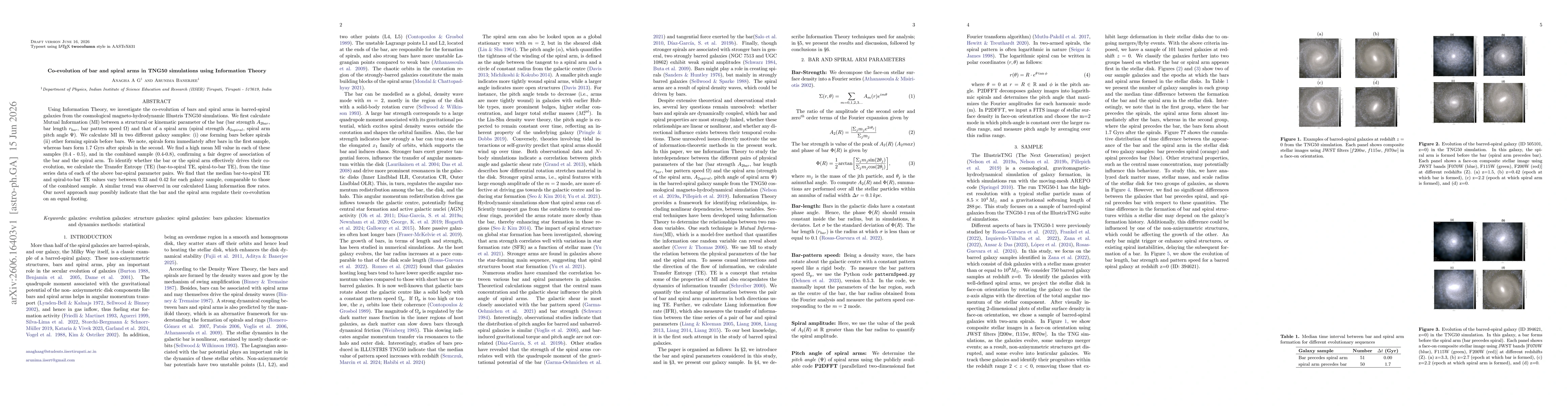 Thumbnail for Co-evolution of bar and spiral arms in TNG50 simulations using Information Theory