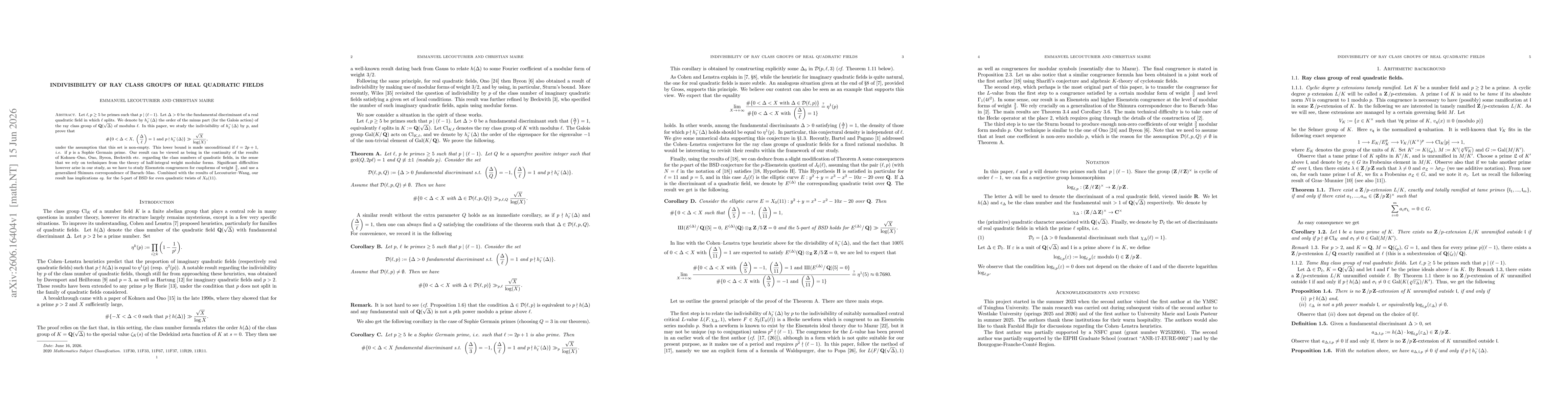 Thumbnail for Indivisibility of ray class groups of real quadratic fields