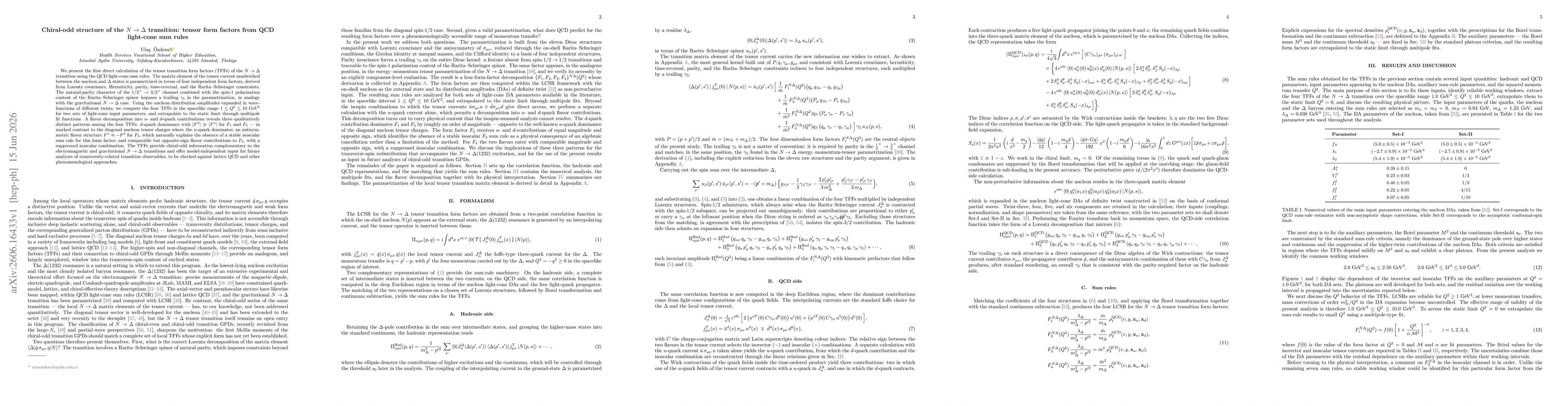 Thumbnail for Chiral-odd structure of the $N \to Δ$ transition: tensor form factors from QCD light-cone sum rules