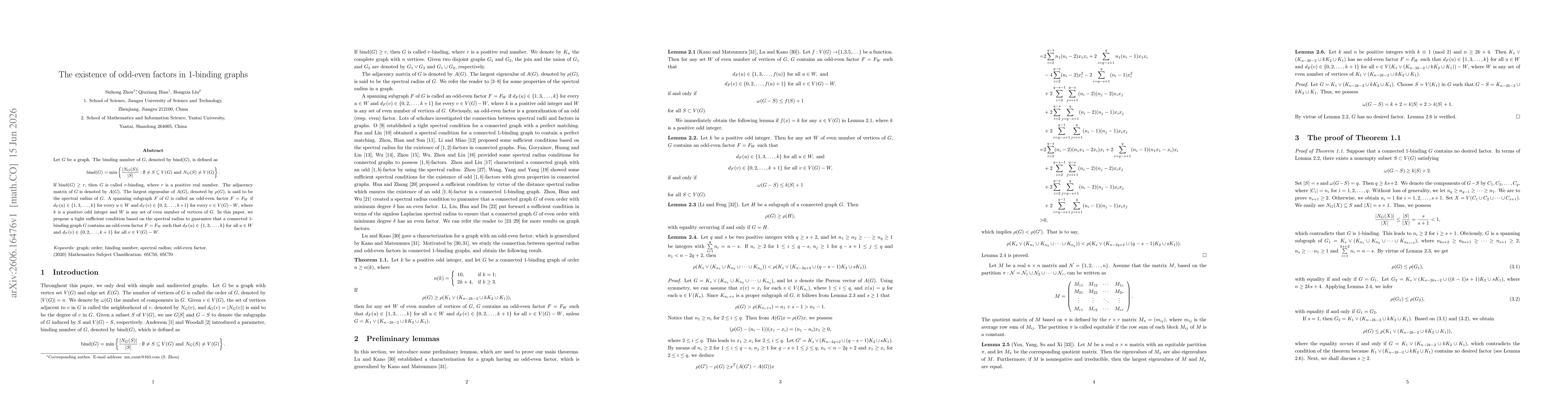 Thumbnail for The existence of odd-even factors in 1-binding graphs