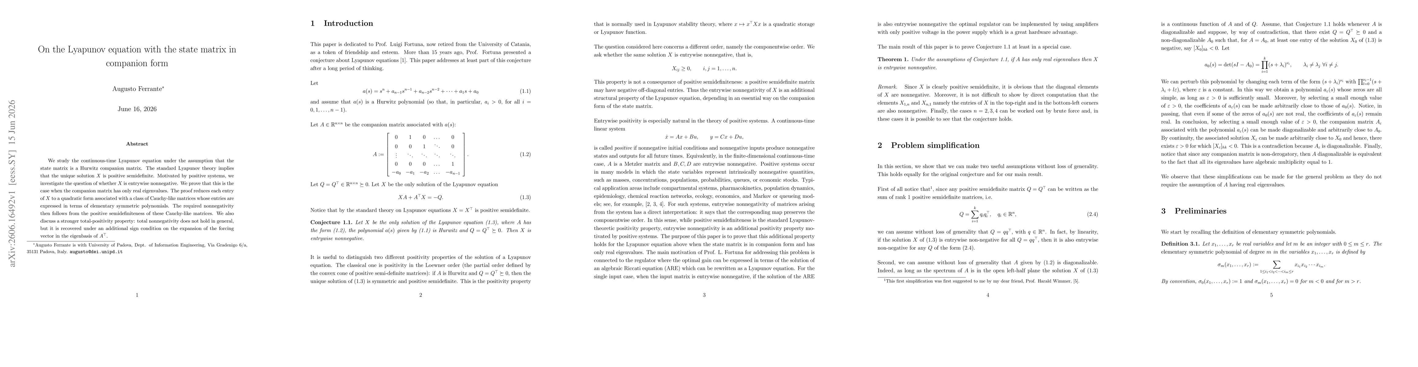 Thumbnail for On the Lyapunov equation with the state matrix in companion form