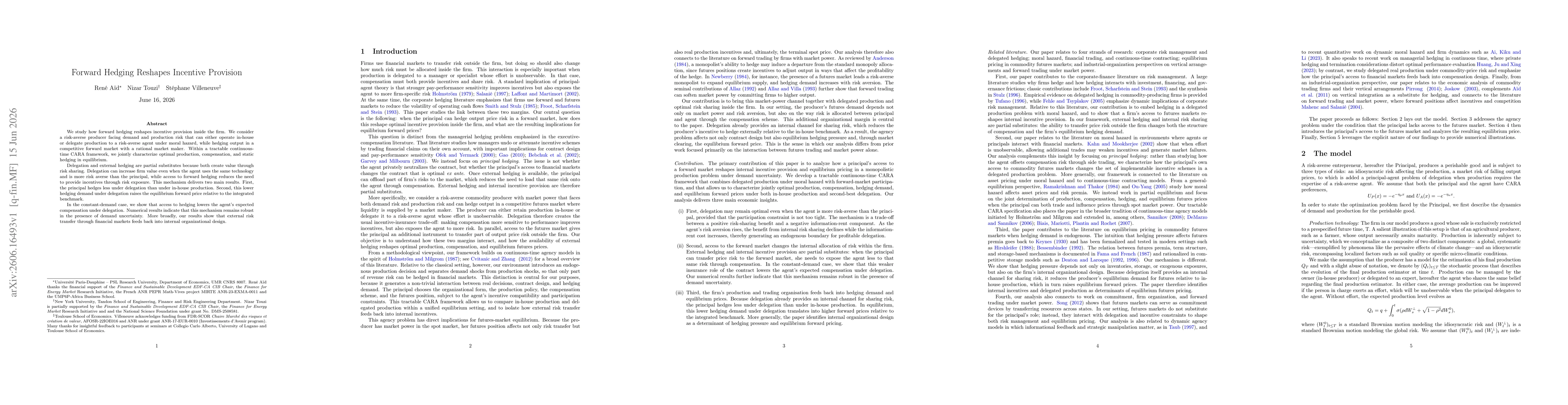 Thumbnail for Forward Hedging Reshapes Incentive Provision