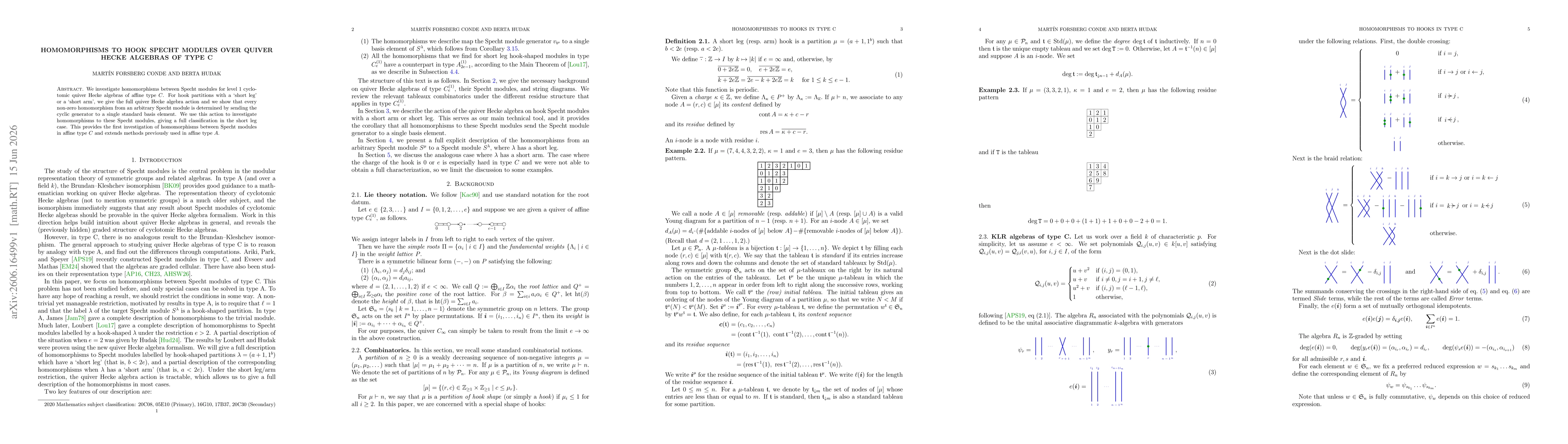 Thumbnail for Homomorphisms to Hook Specht Modules over Quiver Hecke Algebras of Type C