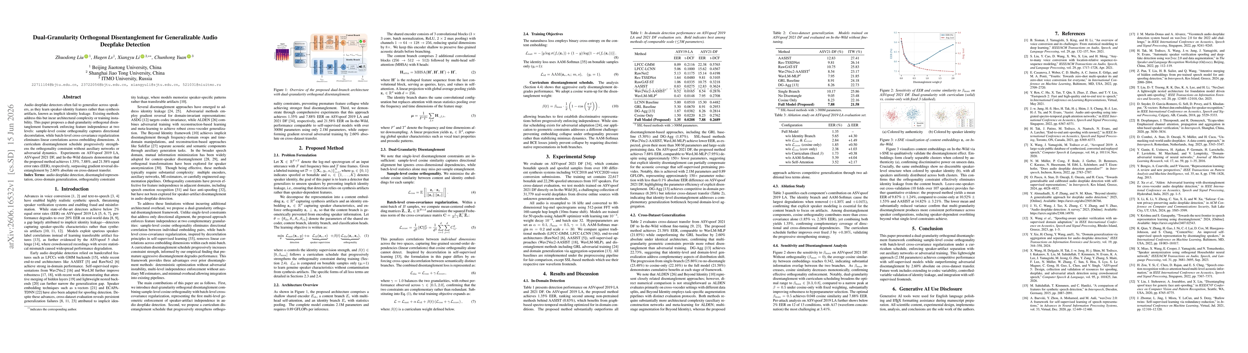 Thumbnail for Dual-Granularity Orthogonal Disentanglement for Generalizable Audio Deepfake Detection