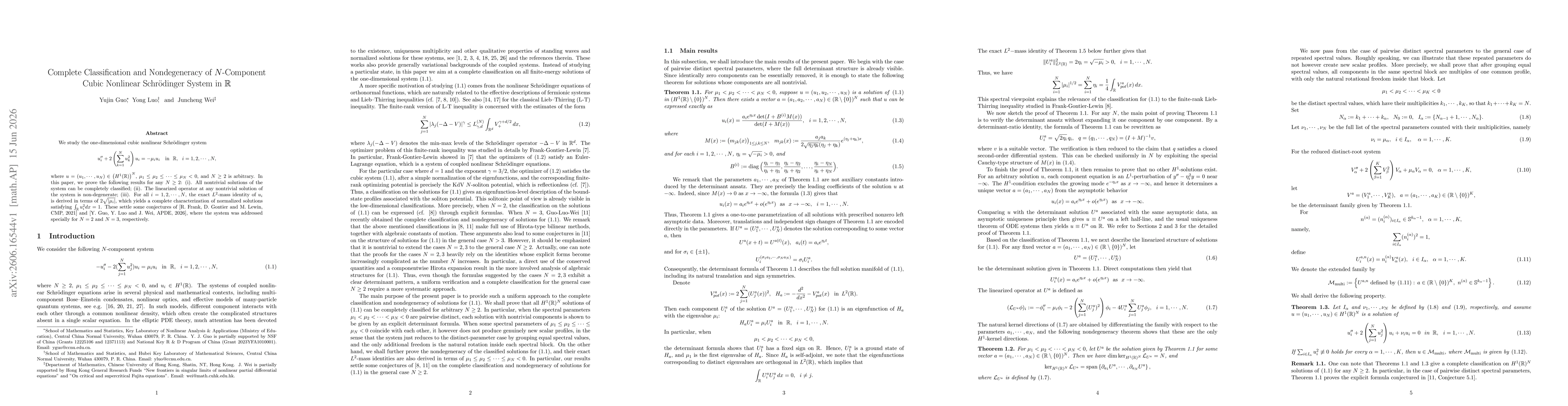 Thumbnail for Complete Classification and Nondegeneracy of $N$-Component Cubic Nonlinear Schrödinger System in ${\mathbb R}$