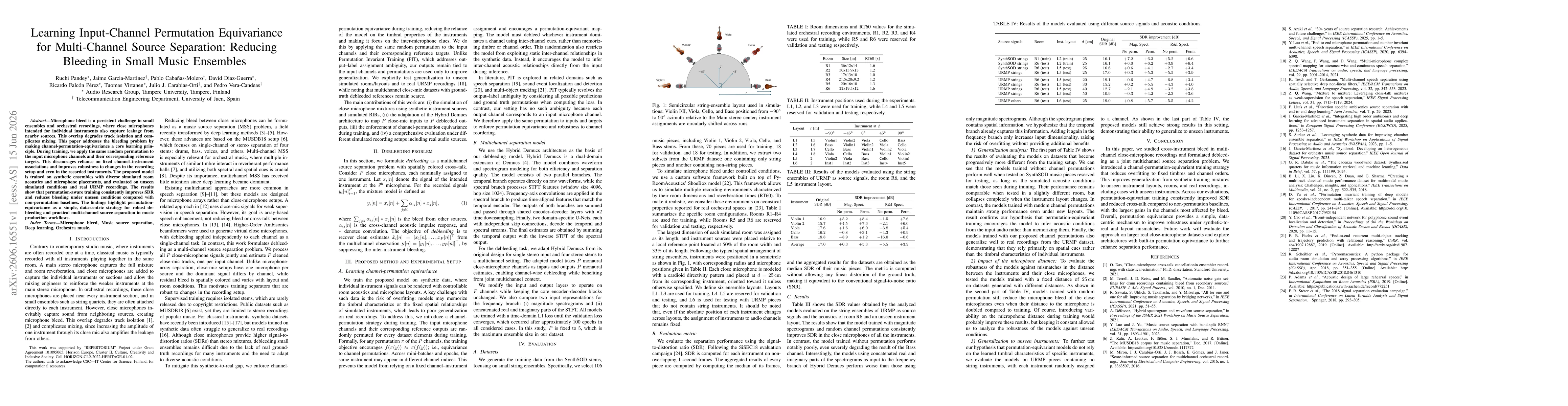 Thumbnail for Learning Input-Channel Permutation Equivariance for Multi-Channel Source Separation: Reducing Bleeding in Small Music Ensembles